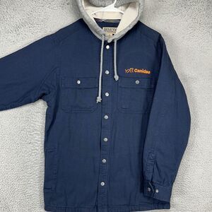 Duluth Trading Co. Canvas Work Jacket Men Small Navy Blue‎ Flannel Lined Hoodie